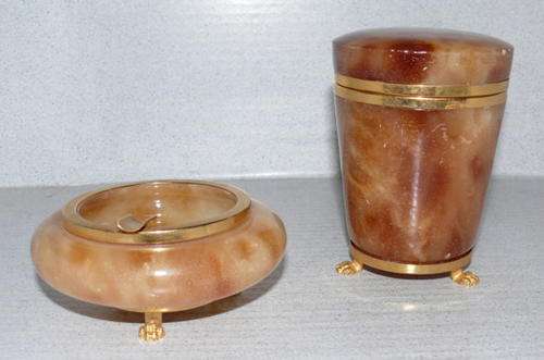 BEAUTIFUL BRASS & ONYX SMOKERS SET - 2 PIECES - MADE IN ITALY