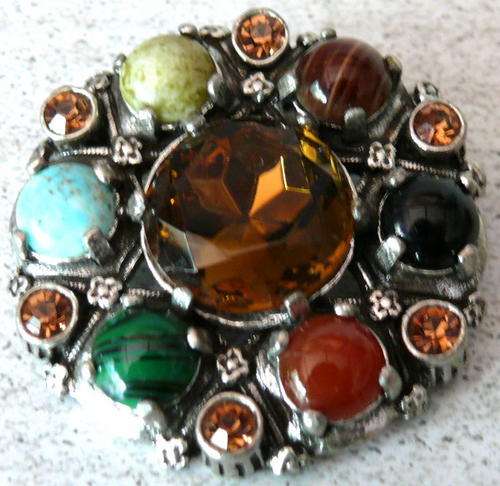 Beautiful Marcasite or Silver Broche/Pendant with Gemstones