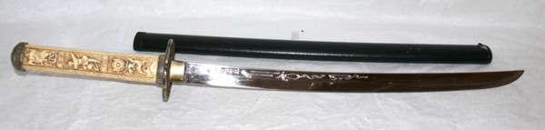 ANTIQUE SAMURAI SWORD WITH IVORY HANDLE IN SCABBARD - VERY RARE FIND!