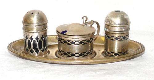 Silver Plated Condiment Set - Complete - Lovely Condition - Rare Piece - Backstamped!