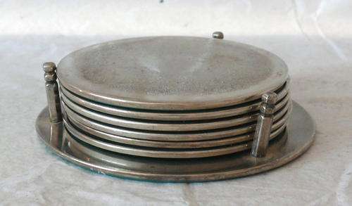Complete Set of 6 Silver Plated Coasters with Stand - in beautiful condition!