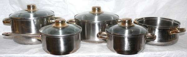 8 Piece Stainless Steel ESW 24 CARAT GOLD PLATED Cooking Pots - MADE IN GERMANY