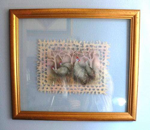 Teresa Olivier (South African) Mixed Media, "Guinea Fowls" - signed - Beautiful Rare Work!