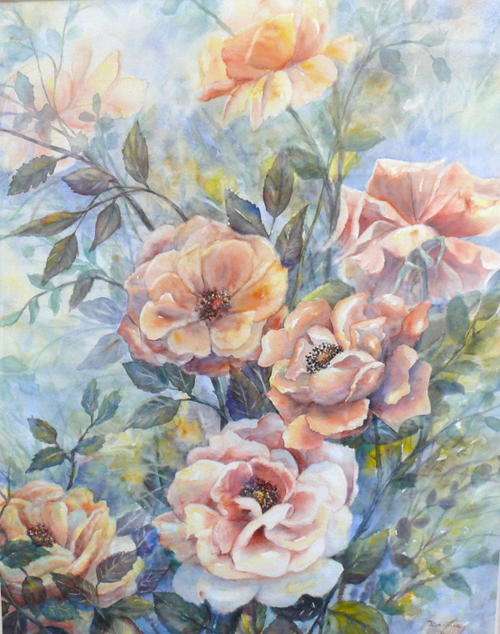 Bernice Basson (South African) Watercolor, "Still Life of Roses" - signed - Beautiful Work!