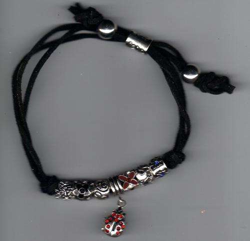 LEATHER STRAP PARDORA STYLE BEADS BRACELET ADJUSTABLE - Black