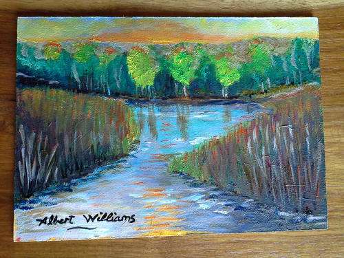 Sunset by the lagoon- Original oil painting  210 x 150