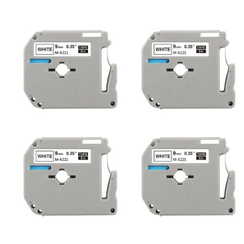 M-K221 / MK221 /TZE-221 x 4 Black on White 9mm Tape Compatible with Brother