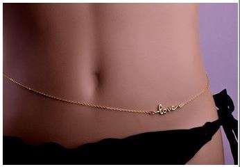 Trendy Double Layers Waist Belly Chain Bikini Necklace Body Chain - Love