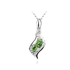 White gold plated Austrian Olive Green Crystal Necklace