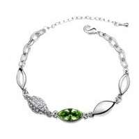 White gold plated Austrian Olive Green Crystal Bracelet