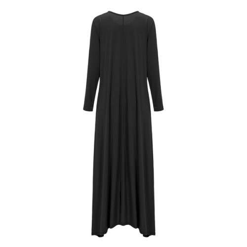 LOVELY SOLID BLACK O-NECK PLUS SIZE MAXI DRESS - L/XL/2XL