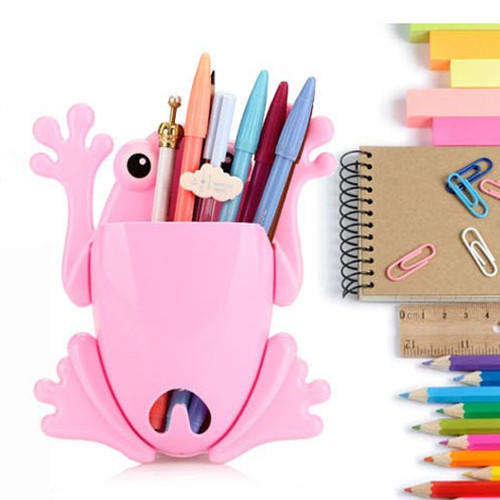 TOOTHBRUSH, COSMETIC, STATIONARY ORGANIZER - FROG - PINK
