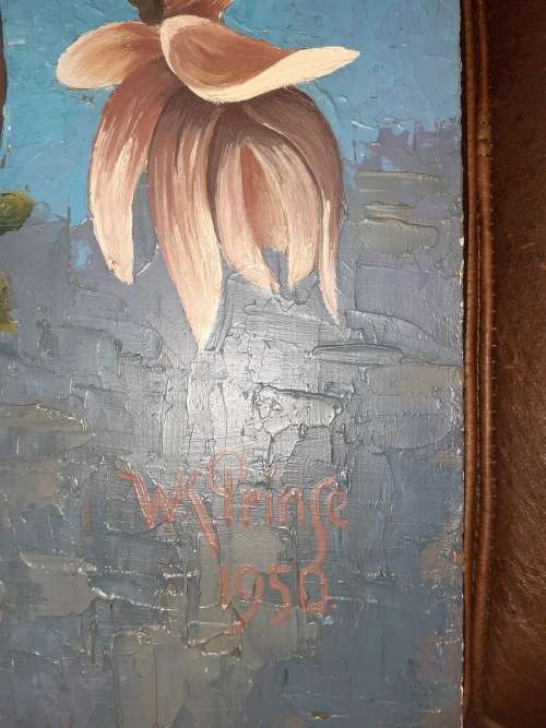 Beautiful Flower Oil Painting by WK Prinse 1950 (unframed)50cm by 56cm