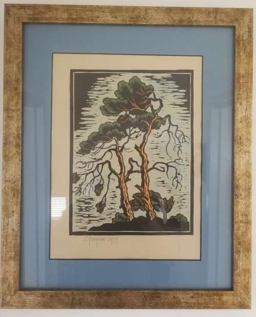 Gregoire Boonzaier 1979 Linocut with hand-colouring