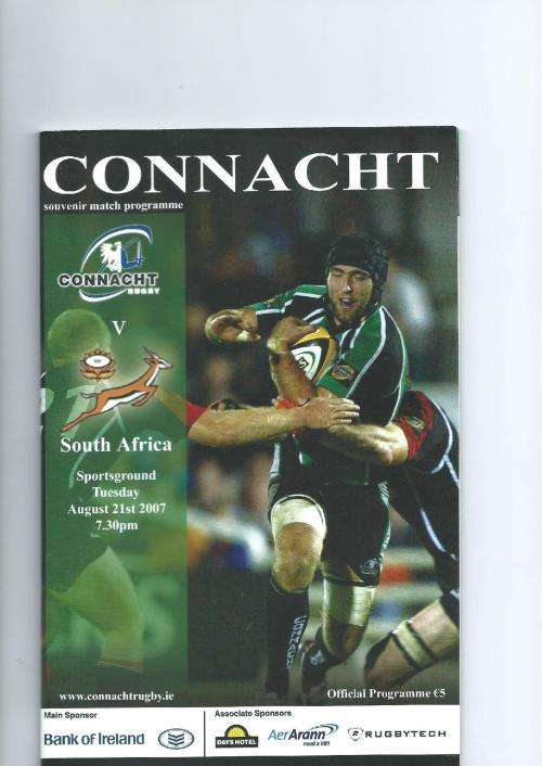 Connacht v South Africa match programme rare