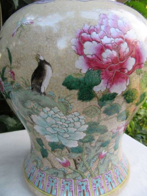 HUGE 40 CM ANTIQUE TEMPLE JAR AND LID~HAND PAINTED ENAMEL~WOW!!!!