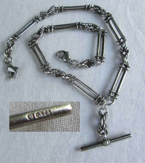 UNUSUAL VINTAGE STERLING SILVER FOB CHAIN WITH BAR STAMPED 9.375?