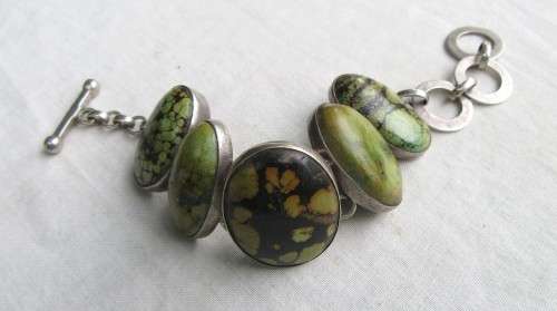 VALUE R2500~RARE HAND MADE TIBETAN STONE 925 BRACELET~WOW!!!