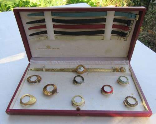 SCARCE LADIES SWISS BUCHERER WATCH WITH INTERCHANGEABLE BEZEL AND STRAPS IN ORIGINAL BOX WOW!!!!