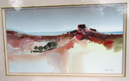 LARGE BEAUTIFUL VINTAGE RICHARD RENNIE ORIGINAL WATER COLOUR LANDSCAPE~SIGNED 75 X 42 CM