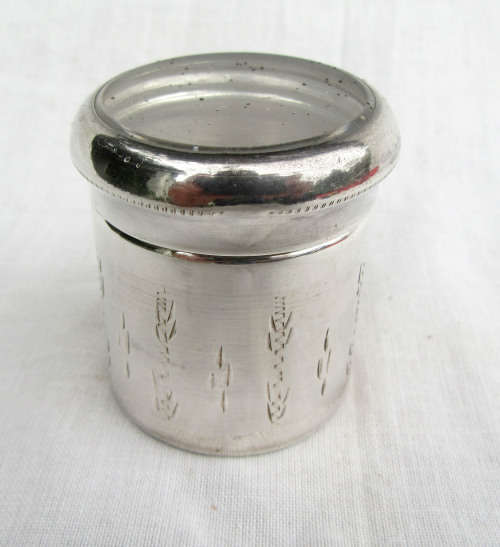 SOLID SILVER PILL CONTAINER WITH ROUND BEVEL GLASS TOP~TESTED POSITIVE FOR SILVER