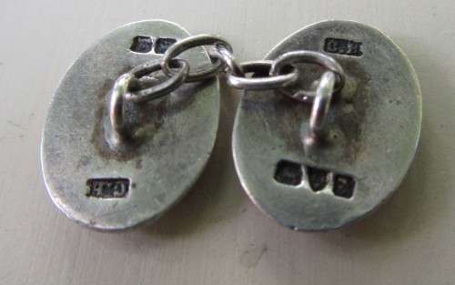 COLLECTABLE EDWARDIAN SOLID SILVER HM CHASED PATTERNED CUFF LINKS C1907