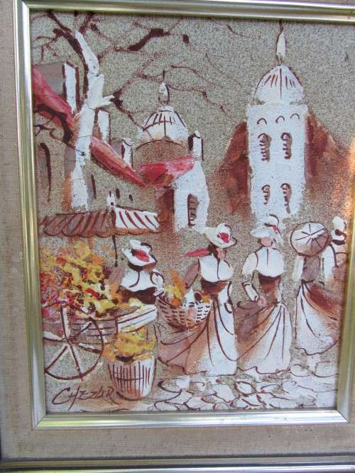 UNUSUAL SAND & OIL ORIGINAL SIGNED ART WORK FRAMED BY BORIS CHEZAR~AMAZING INTERNATIONAL VALUE!!!!