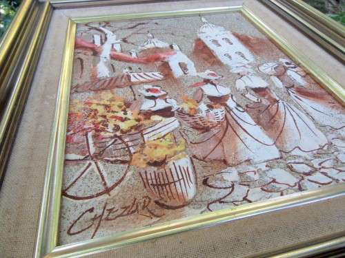 UNUSUAL SAND & OIL ORIGINAL SIGNED ART WORK FRAMED BY BORIS CHEZAR~AMAZING INTERNATIONAL VALUE!!!!