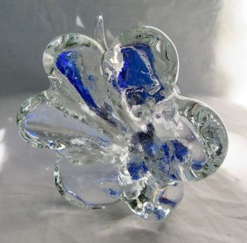IMPRESSIVE LARGE MURANO STYLE COBALT BLUE AND CLEAR ARCHED DOLPHIN FIGURE VGC