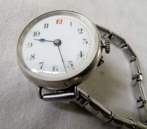LOVELY ANTIQUE 1920s STERLING SILVER WRIST WATCH~WORKINGS INTACT~OVER WOUND VGC