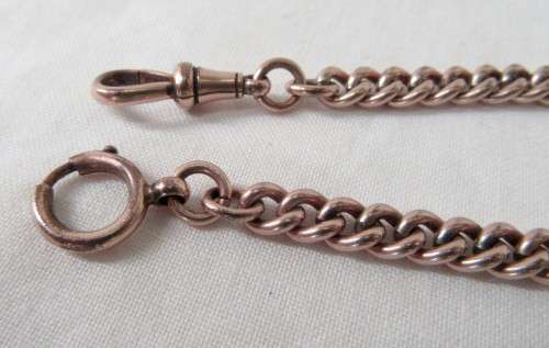 COLLECTIBLE ANTIQUE DOUBLE ROSE GOLD PLATED FOB CHAIN AND BAR 44 CM~IDEAL NECKLACE