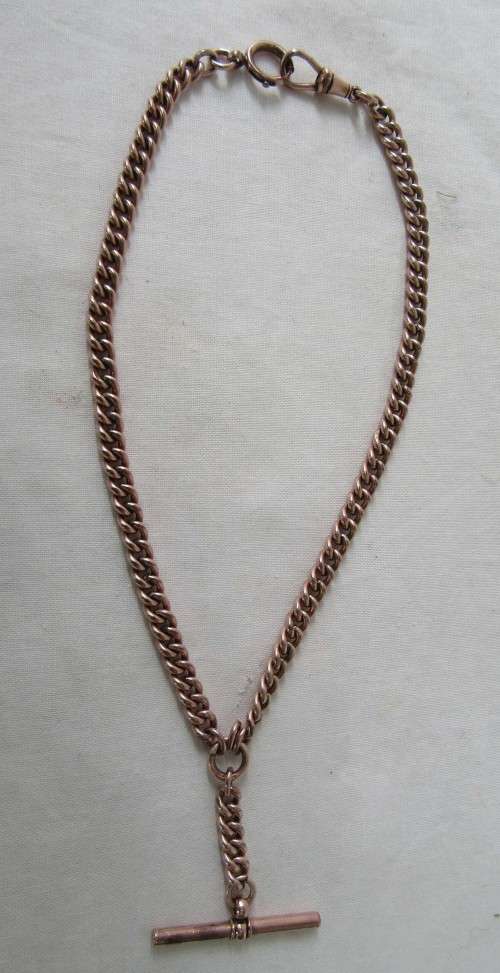 COLLECTIBLE ANTIQUE DOUBLE ROSE GOLD PLATED FOB CHAIN AND BAR 44 CM~IDEAL NECKLACE