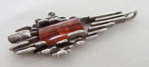 IMPORTANT MID CENTURY HEAVY MODERNIST MARKED 925 SILVER GENUINE BALTIC AMBER PENDANT WOW WOW!!!