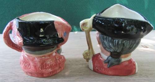 one bid COLLECTIBLE ROYAL DOULTON SMALL CHARACTER JUGS~FALSTAFF & JAOLER WILLIAMSBURG LOT NO DAMAGES
