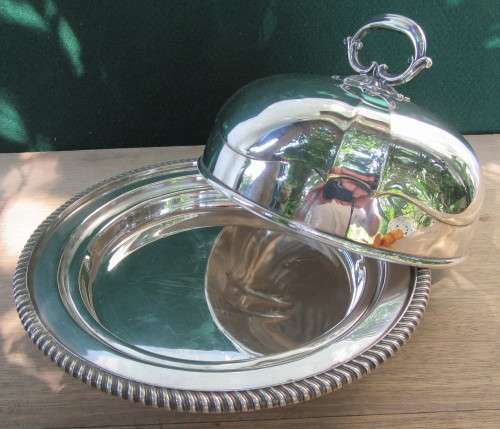 INCREDIBLE ANTIQUE SP MUFFIN DISH WITH TRAY & COVER BY ELKINGTON & CO