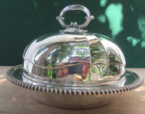 INCREDIBLE ANTIQUE SP MUFFIN DISH WITH TRAY & COVER BY ELKINGTON & CO