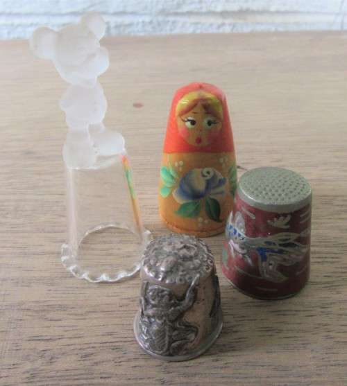 WOW COLLECTION 9 NOVELTY COLLECTOR THIMBLES, CLOISONNE SILVER BONE GLASS ETC WOW!!!