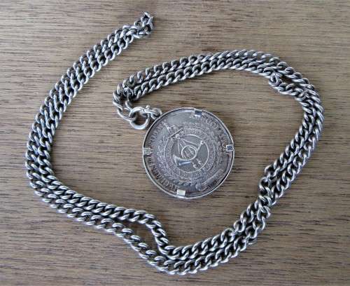 RARE h/m STERLING SILVER TRANSVAAL LIGHT INFANTRY BADGE & CHAIN + RARE MAHOGNANY TEA CADDY