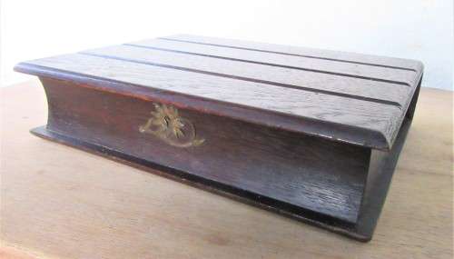 NOVELTY BOOK SHAPED SOLID WOOD ANTIQUE BOX FULL OF QUALITY COSTUME JEWELRY~BARGAIN L@@K!!!!