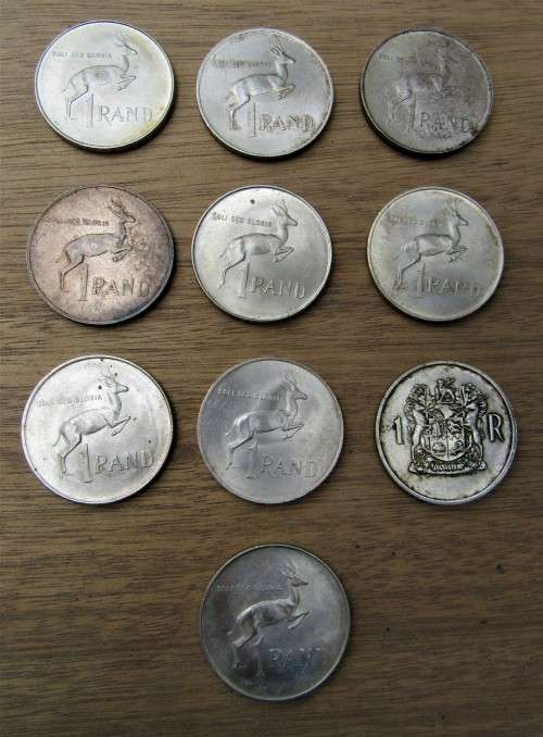 TEN (10) SOUTH AFRICAN 80% SILVER COINS SOME WITH "SUID" BID PER COIN