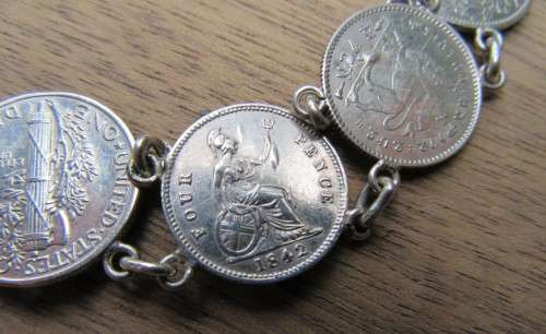 CHARMING 10 COIN SILVER BRACELET SOME COINS 1800S EVEN KRUGER COINS INTACT WOW