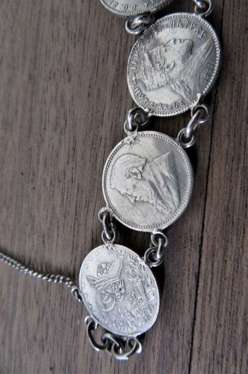 CHARMING 10 COIN SILVER BRACELET SOME COINS 1800S EVEN KRUGER COINS INTACT WOW