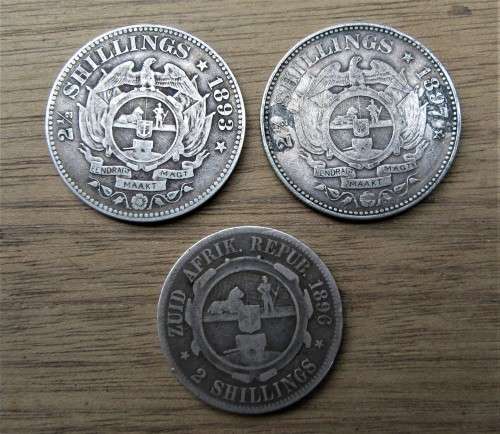 ZAR 2 1/2 SHILLING COINS 1893 AND 1897 GOOD CONDITION AND A 1896 2 SHILLING COIN ALL FOR ONE BID