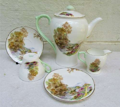 STUNNING VINTAGE PART SHELLEY HEATHER COFFEE SET INCL POT, ALL VGC BARGAIN!!!