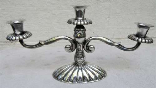 AWESOME MID CENTURY GEORG JENSEN STYLE DANISH SP TRIPLE CANDLE HOLDER NOT WORN