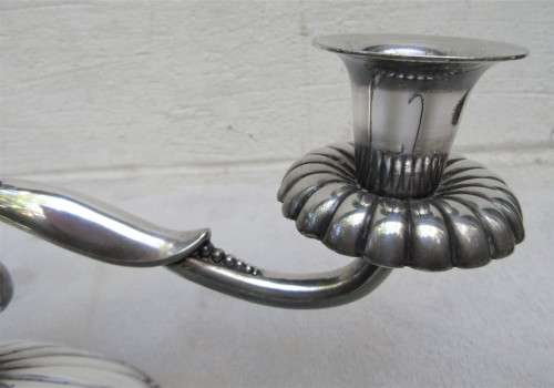 AWESOME MID CENTURY GEORG JENSEN STYLE DANISH SP TRIPLE CANDLE HOLDER NOT WORN