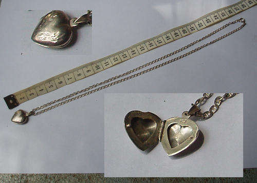 COLLECTABLE STERLING SILVER HEART PHOTO LOCKET PENDANT + STER CHAIN 6,6 GRMS