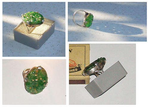 COLLECTABLE LARGE AUTHENTIC VINTAGE JADE RING SET IN SILVER~6,5 GRMS~3X2CM