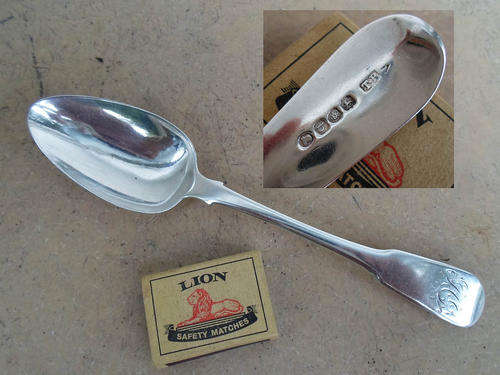 LARGE 22 CM LONG GEORGIAN SILVER SERVING SPOON~FIDDLE PATTERN~LND 1817