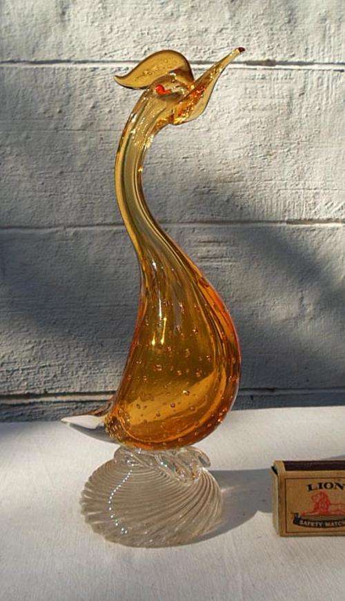 DOUBLE CASED SWIRL BASE CONTROL BUBBLES MURANO BIRD CRANE~PERFECT~WOW!!!!